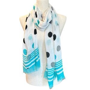 Talbots Women's Dress Scarf Pattern Polka Dot White/Blue/Black